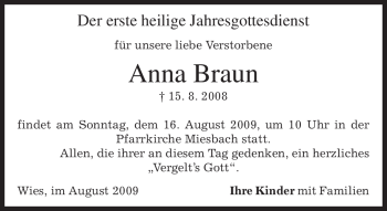 Todesanzeige von Anna Braun von MERKUR & TZ