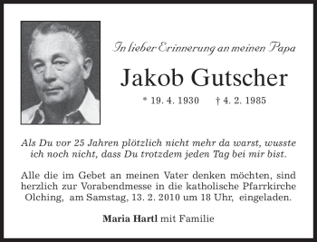 Todesanzeige von Jakob Gutscher von MERKUR & TZ