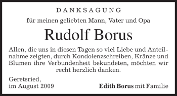 Todesanzeige von Rudolf Borus von MERKUR & TZ