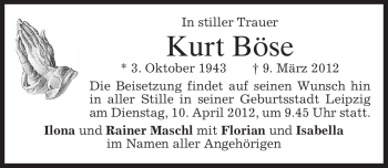 Todesanzeige von Kurt Böse von MERKUR & TZ