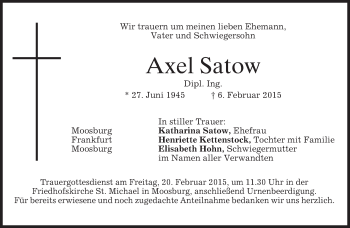 Todesanzeige von Axel Satow von merkurtz