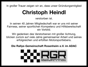Todesanzeige von Christoph Heindl von MERKUR & TZ