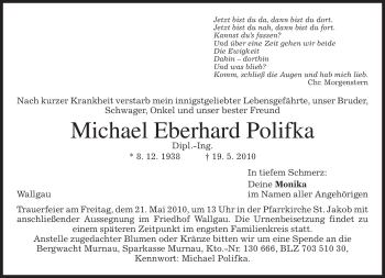 Todesanzeige von Michael Eberhard Polifka von MERKUR & TZ