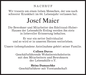 Todesanzeige von Josef Maier von merkurtz