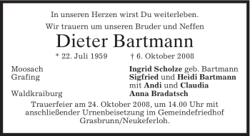 Todesanzeige von Dieter Bartmann von MERKUR & TZ