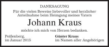 Todesanzeige von Johann Kraus von merkurtz