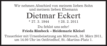 Todesanzeige von Dietmar Eckert von MERKUR & TZ