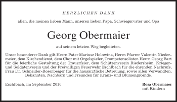 Todesanzeige von Georg Obermaier von MERKUR & TZ