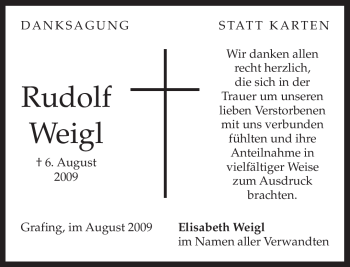 Todesanzeige von Rudolf Weigl von MERKUR & TZ