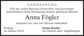 Todesanzeige von Anna Fögler von merkurtz