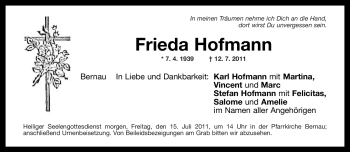 Todesanzeige von Frieda Hofmann von MERKUR & TZ