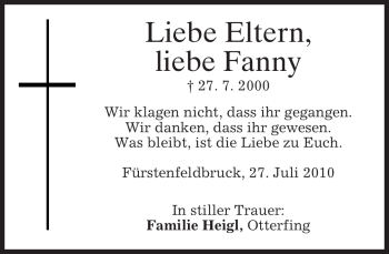 Todesanzeige von Fanny Unbekannt von MERKUR & TZ