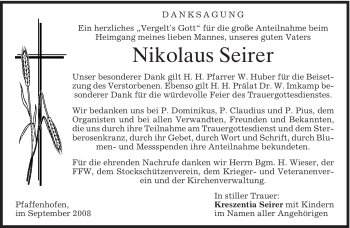 Todesanzeige von Nikolaus Seirer von MERKUR & TZ