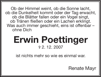 Todesanzeige von Erwin Poettinger von MERKUR & TZ