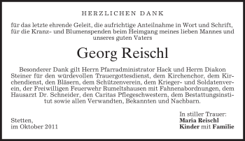 Todesanzeige von Georg Reischl von MERKUR & TZ