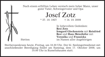 Todesanzeige von Josef Zotz von MERKUR & TZ