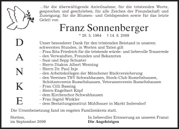 Todesanzeige von Franz Sonnenberger von MERKUR & TZ