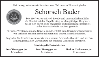 Todesanzeige von Schorsch Bader von merkurtz