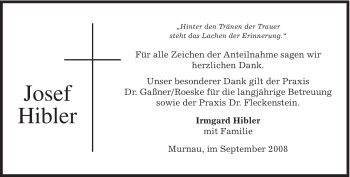 Todesanzeige von Josef Hibler von MERKUR & TZ
