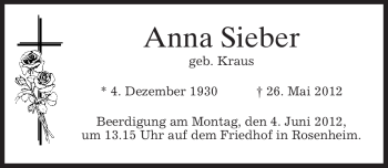 Todesanzeige von Anna Sieber von MERKUR & TZ