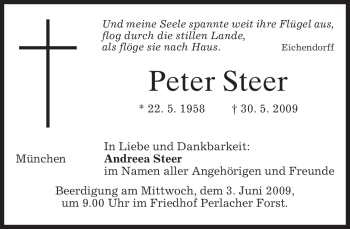 Todesanzeige von Peter Steer von MERKUR & TZ
