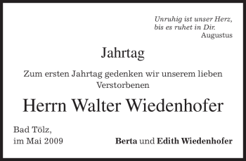 Todesanzeige von Walter Wiedenhofer von MERKUR & TZ