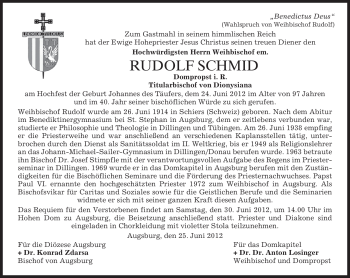 Todesanzeige von Rudolf Schmid von MERKUR & TZ