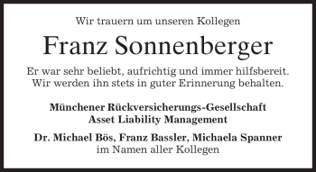 Todesanzeige von Franz Sonnenberger von MERKUR & TZ