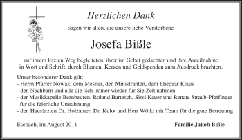 Todesanzeige von Josefa Bißle von MERKUR & TZ