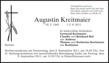 Todesanzeige von Augustin Kreitmaier von MERKUR & TZ
