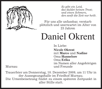 Todesanzeige von Daniel Okrent von MERKUR & TZ