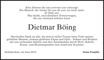 Todesanzeige von Dietmar Böing von MERKUR & TZ