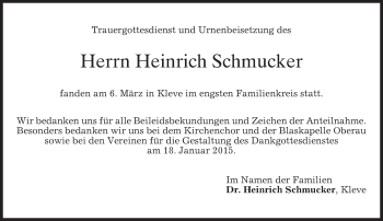 Todesanzeige von Heinrich Schmucker von merkurtz