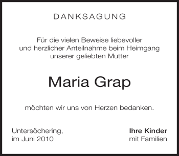 Todesanzeige von Maria Grap von MERKUR & TZ