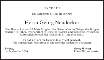 Todesanzeige von Georg Neudecker von MERKUR & TZ