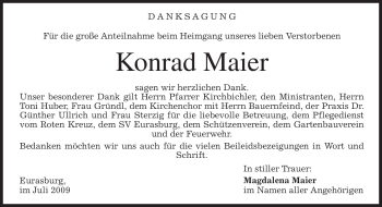 Todesanzeige von Konrad Maier von MERKUR & TZ