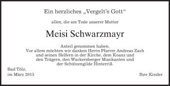 Todesanzeige von Meisi Schwarzmayr von merkurtz