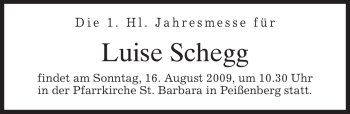 Todesanzeige von Luise Schegg von MERKUR & TZ