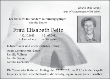 Todesanzeige von Elisabeth Feitz von MERKUR & TZ