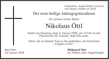 Todesanzeige von Nikolaus Öttl von MERKUR & TZ