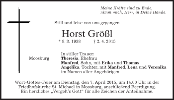 Todesanzeige von Horst Größl von merkurtz