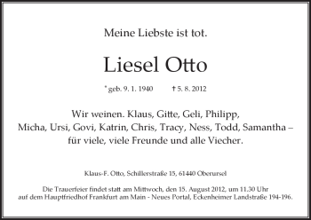 Todesanzeige von Liesel Otto von MERKUR & TZ