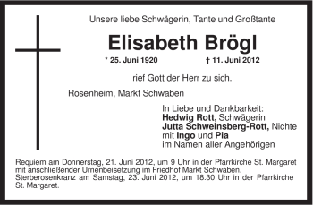 Todesanzeige von Elisabeth Brögl von MERKUR & TZ