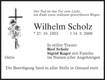 Todesanzeige von Wilhelm Scholz von MERKUR & TZ