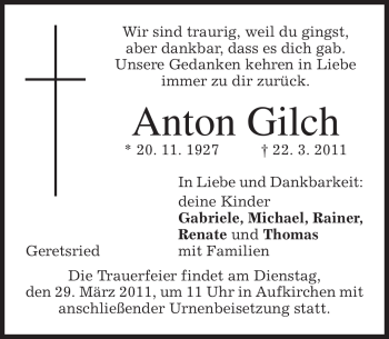 Todesanzeige von Anton Gilch von MERKUR & TZ
