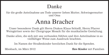 Todesanzeige von Anna Bracher von MERKUR & TZ