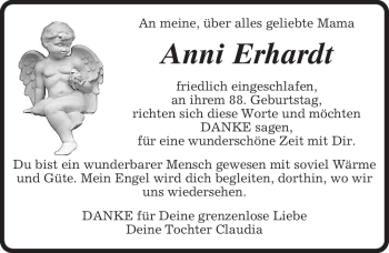 Todesanzeige von Anni Erhardt von MERKUR & TZ