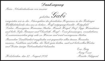 Todesanzeige von Gabi Unbekannt von MERKUR & TZ