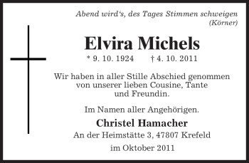 Todesanzeige von Elvira Michels von MERKUR & TZ