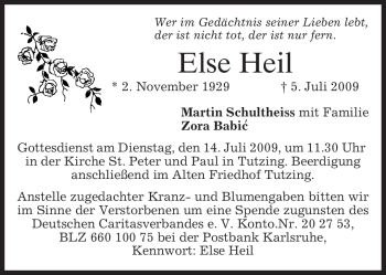 Todesanzeige von Else Heil von MERKUR & TZ